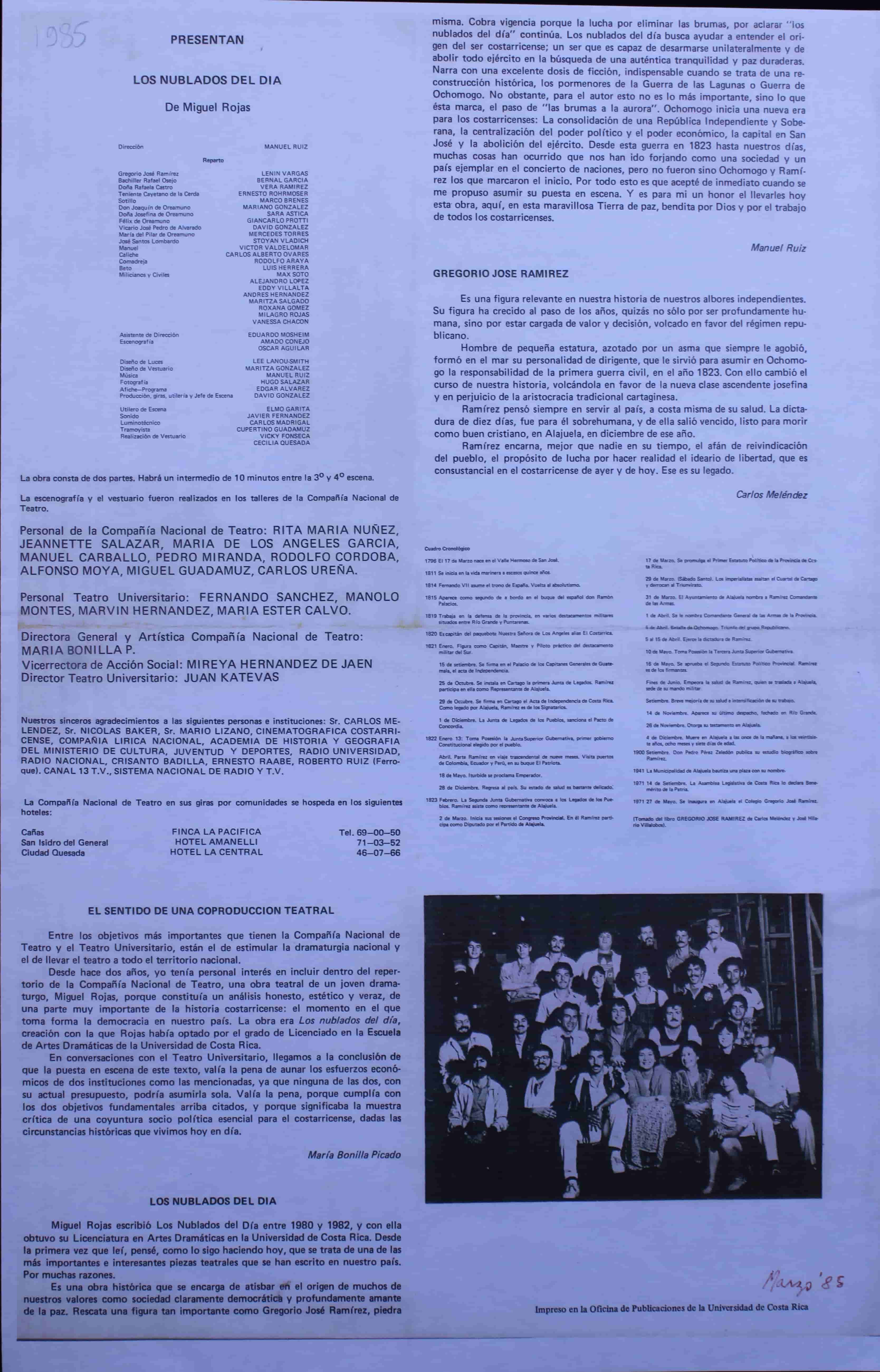 Edgard Álvarez, reverso del afiche de la obra Los nublados del día, 1985.