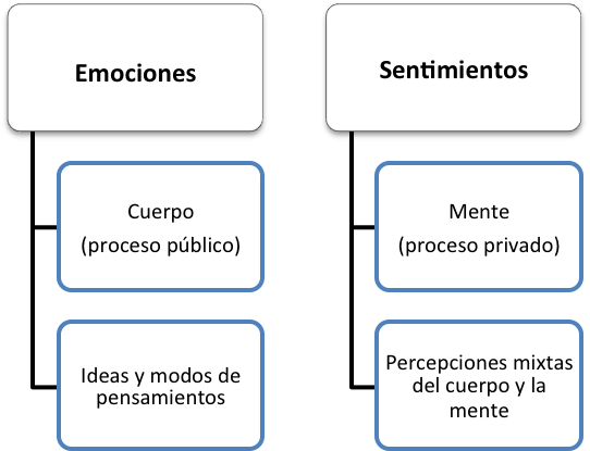 Figura 2. Representación de los conceptos de emociones y sentimientos de A. Damasio (2010, pp. 175. 185)